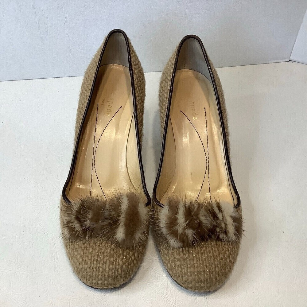Kate Spade New York Neutrals Jute Boco Accents Tweed Pump Heel Shoes Size 7B